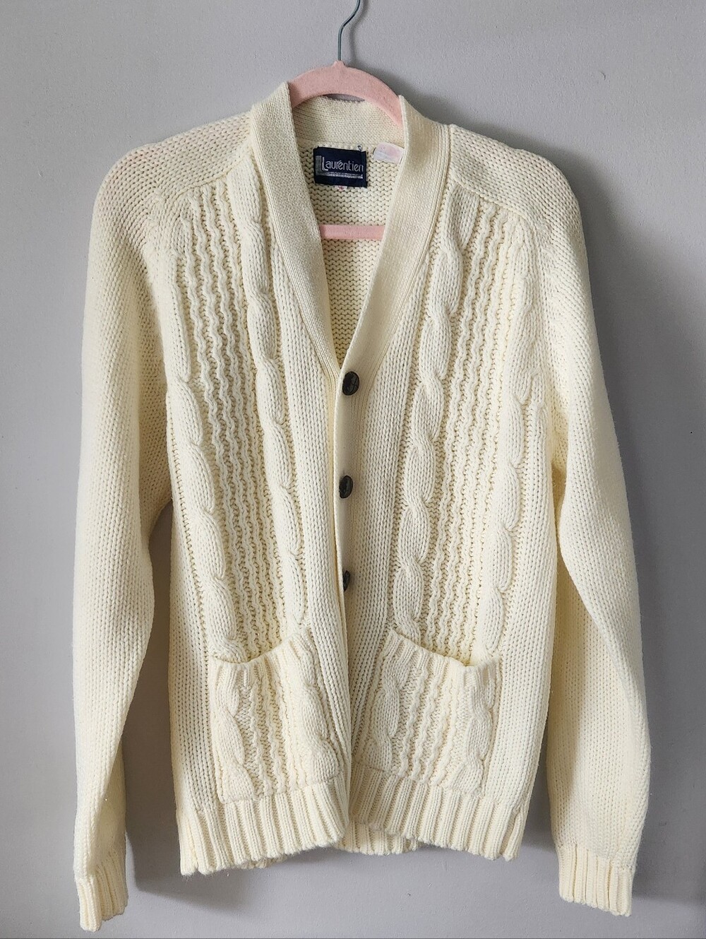 Laurentien Vintage Cream Coloured Cableknit Cardigan
